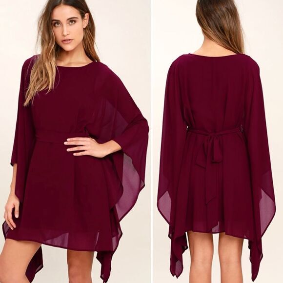 LULU’S Heavenly Being Burgundy Kaftan Dress Sz S - Picture 1 of 11